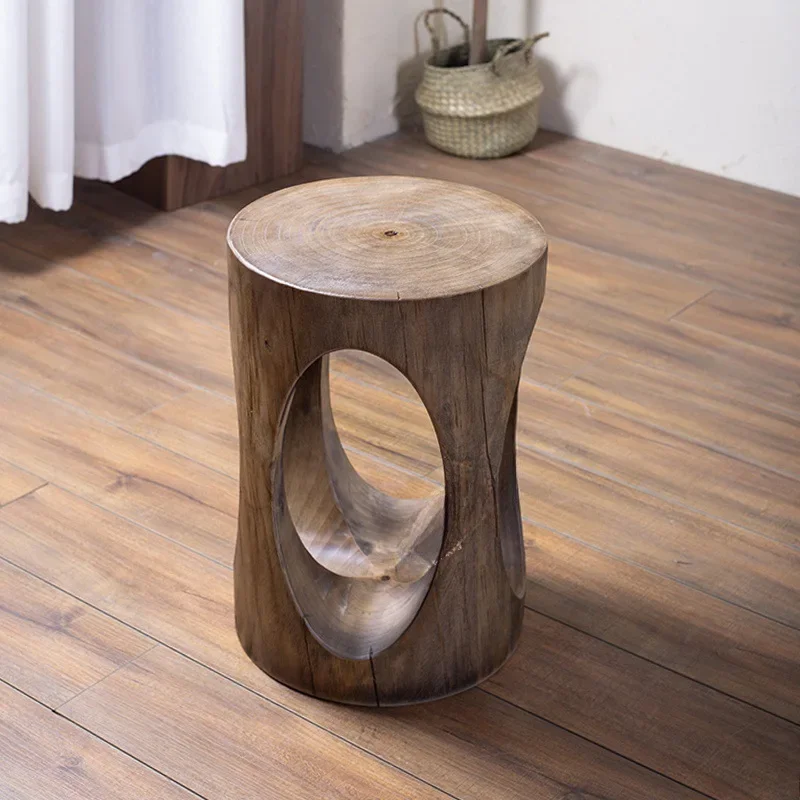 Wabi Sand wind carbonized black log coffee table creative living room stump treestump hotel round teatable solid wood pier rou