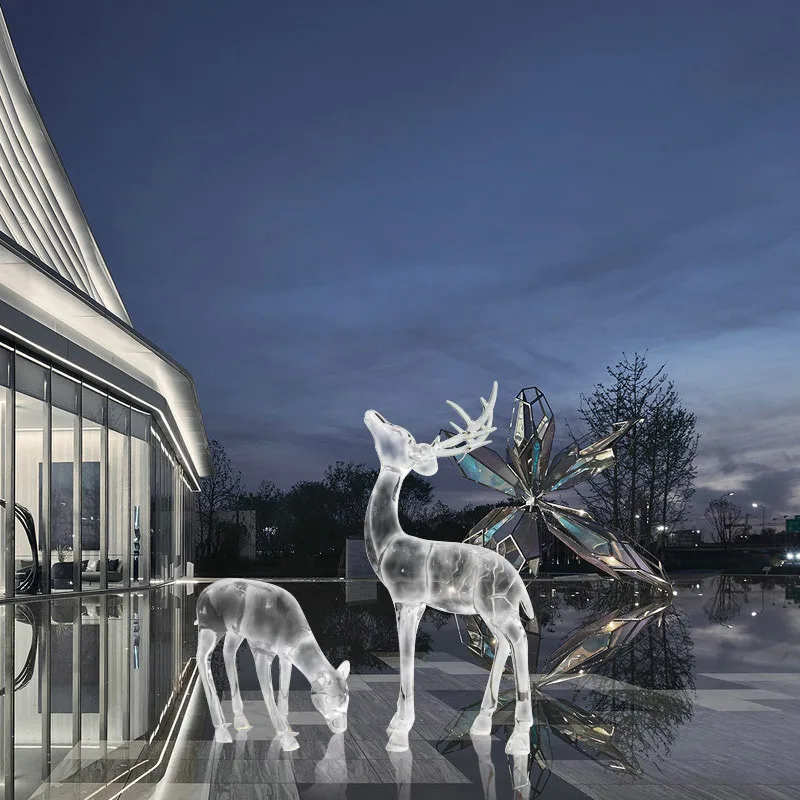 

High-end hotel clubhouse lobby shopping mall transparent resin sculpture elk decoration large floor ornament
