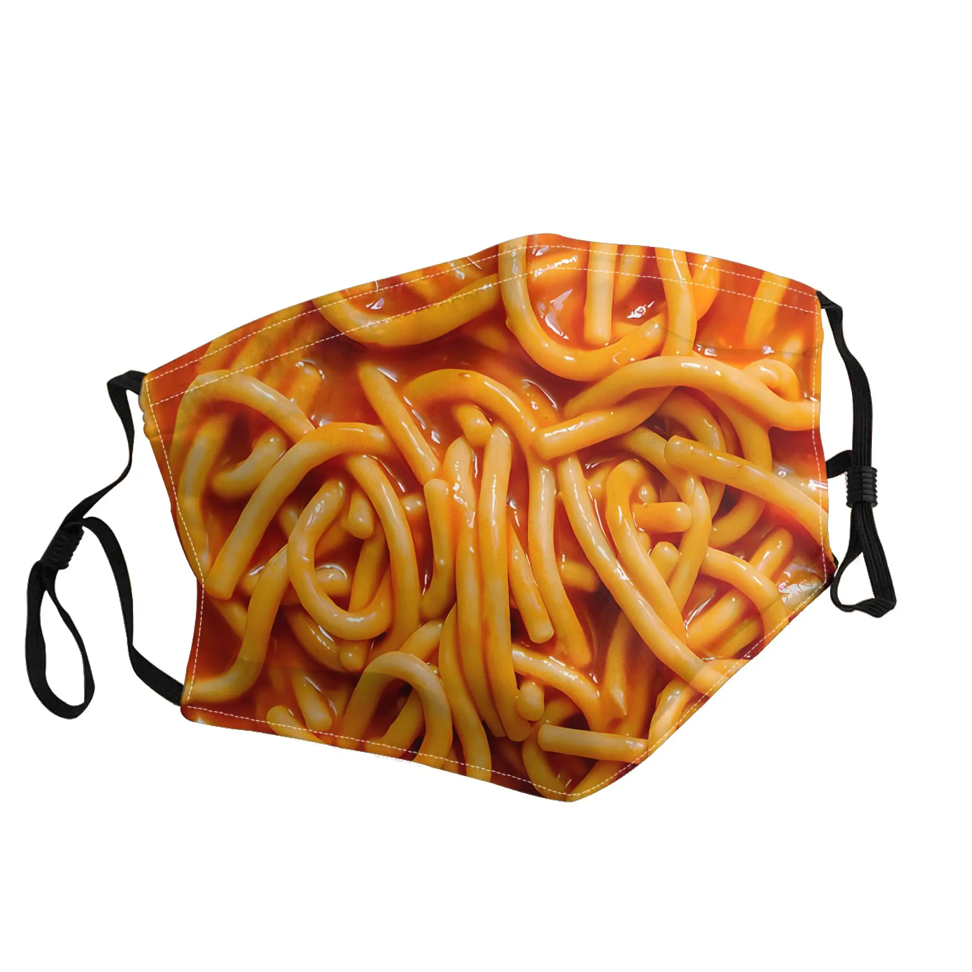 Máscara unisex con estampado de moda para exteriores, con diseño de fideos espagueti en salsa de tomate roja