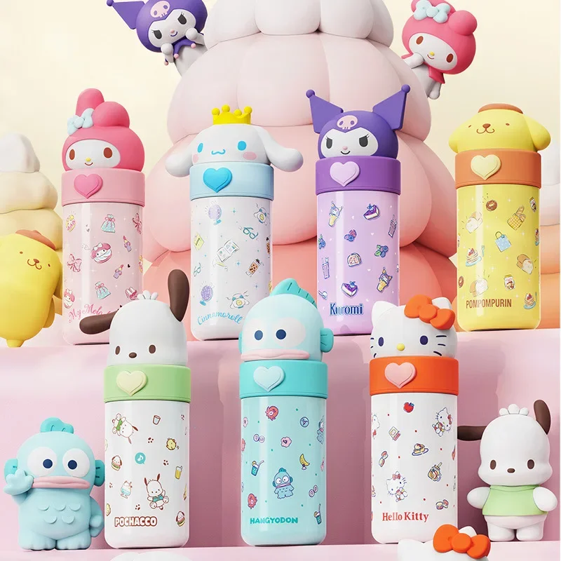 MINISO 350ml Kawaii Sanrio Hello Kitty Cup Kuromi Cinnamoroll Thermos Anime Cute Student Drink Water Outdoors Insulation Girls