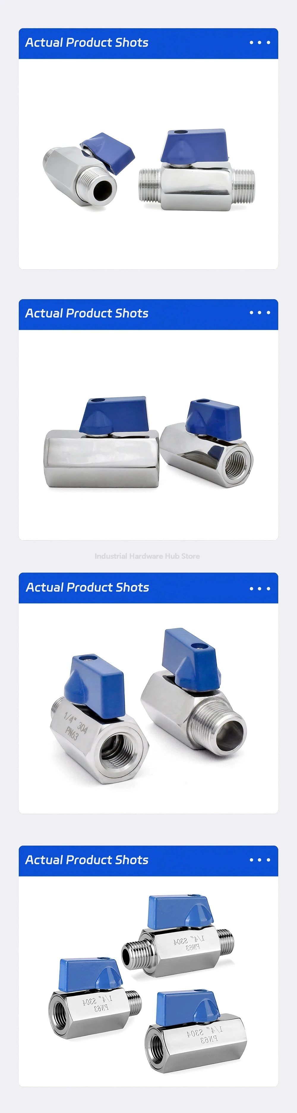 Mini-Kugelhahn aus Edelstahl 304/316L, 1/8 Zoll, 1/4 Zoll, 3/8 Zoll, 1/2 Zoll, 3/4 Zoll BSPT NPT-Innengewinde, blaues Griffventil für Wasser/Öl – Detail 14