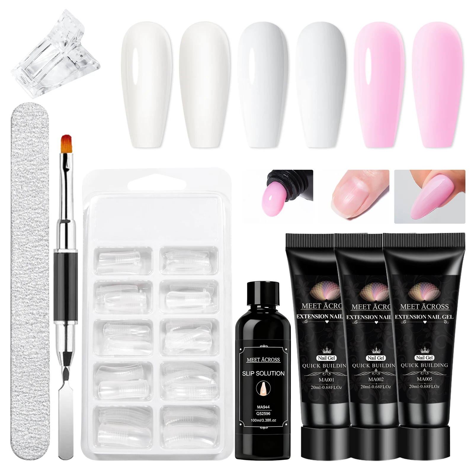 

8pc Acrylic Extension Nail Gel Set 100ml Slip Solution & Nail Tools UV LED Nail Supplies for DIY Manicure Long Lasting Vernis