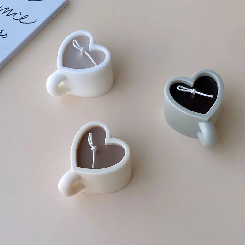 DIY Love Heart Mug Silicone Candle Mold Large Aromatic Gypsum Resin Soap Baking Mould Handmade Home Decor Valentine\'s Day Gifts