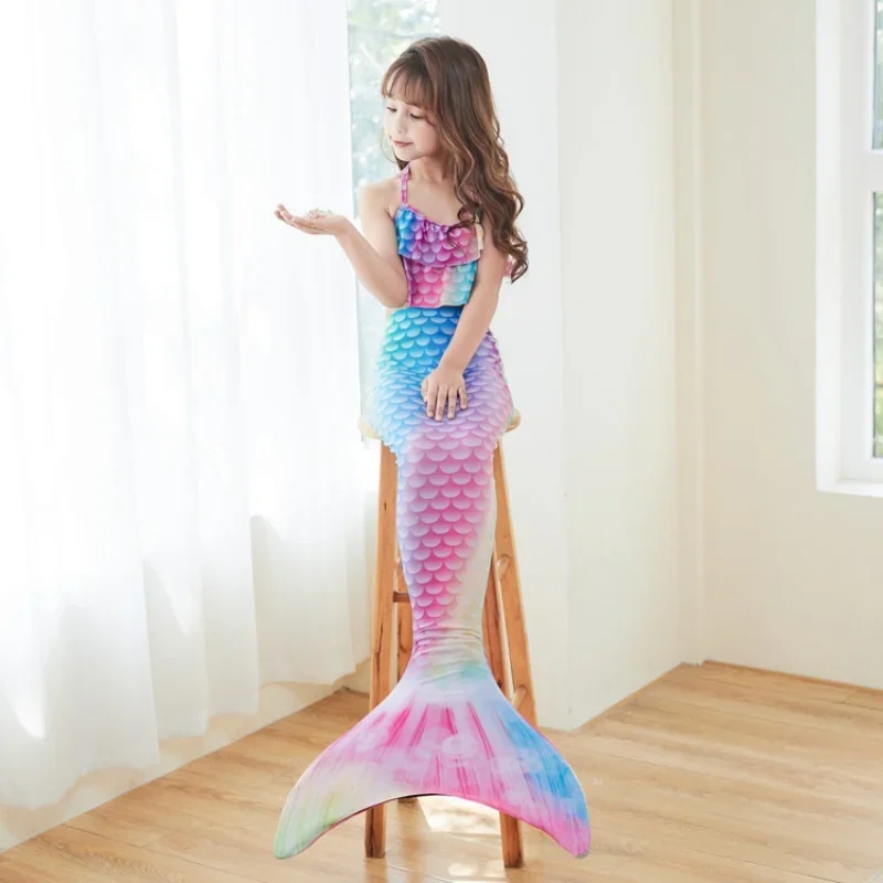 Girls Mermaid Tail with Monofin Fin Children Swimsuit Kids Bikini Swimming Swimsuit Beach Clothes for Girls Dress Costume