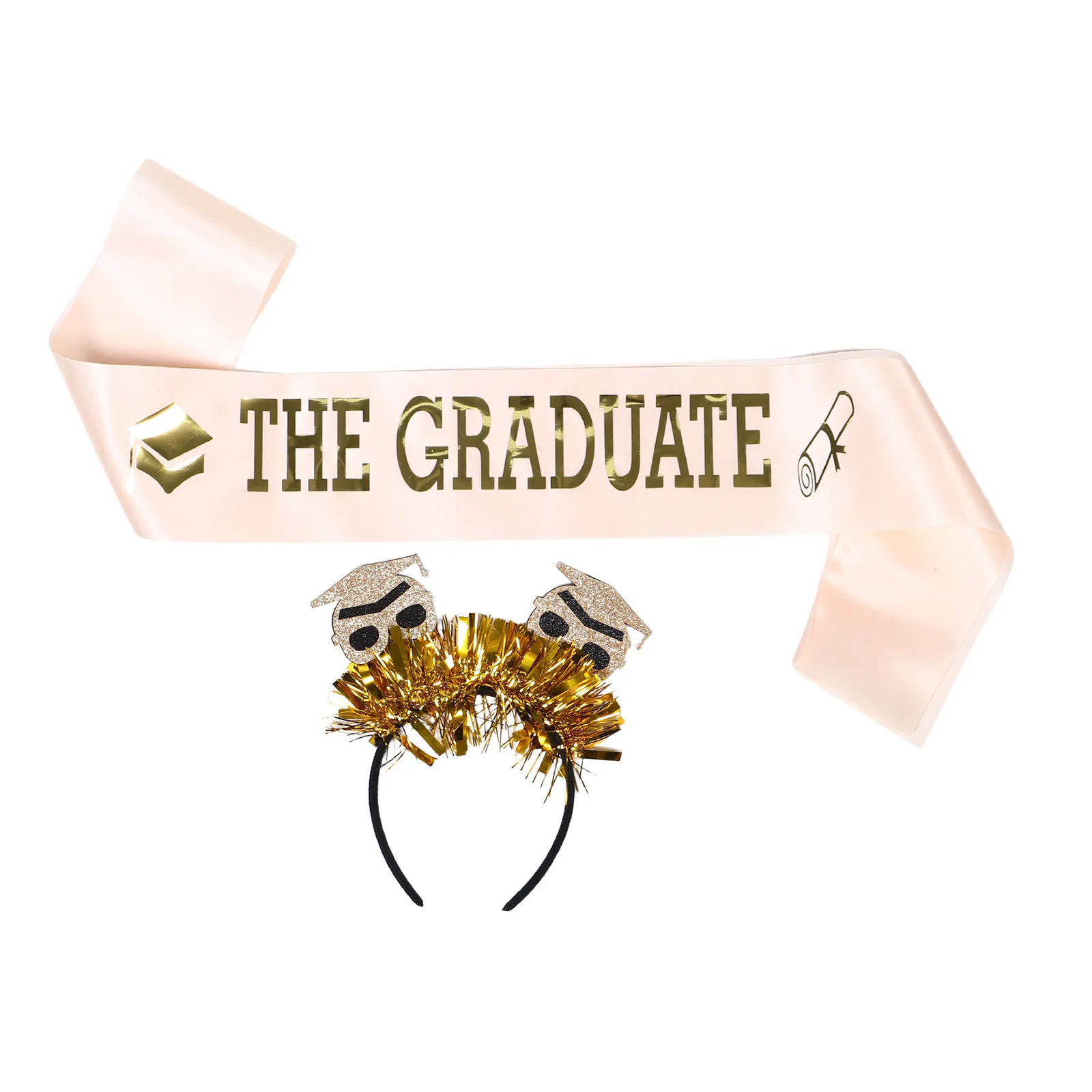 2Pcs Graduation Cap Headband Set Mini Doctoral Hat Tassel Black Satin Sash Graduation Party Supplies Photo Props