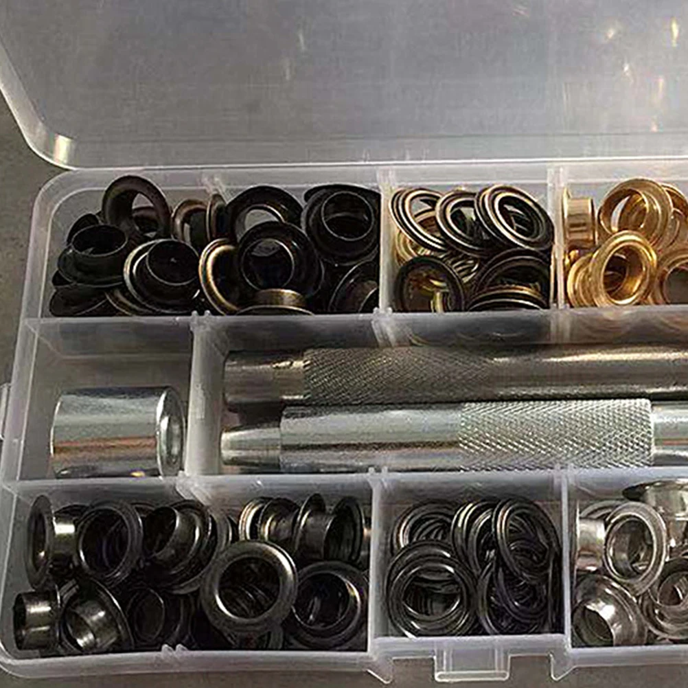 

100 Sets Grommets Kit 10mm Four Color Buttons Metal Eyelets Shoes Clothing DIY Crafts Canvas Tarps Tents Awnings Hardware