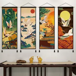 Japanese Living Tea Room Tapestry Background Cloth White Crane Attracting Wealth Entrance Entrance Art Wall Decoration Painting