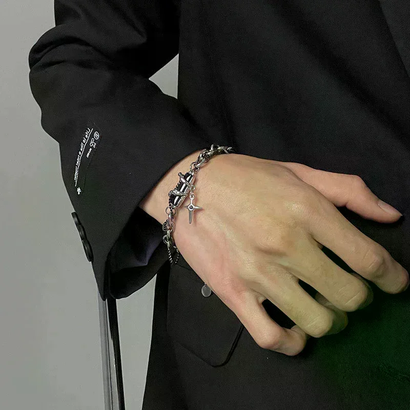 الرجعية الأسود الزركون ستار سوار للنساء الرجال الهدايا الاتجاه سلسلة معدنية للجنسين القوطي مجوهرات جديد زوجين الملحقات