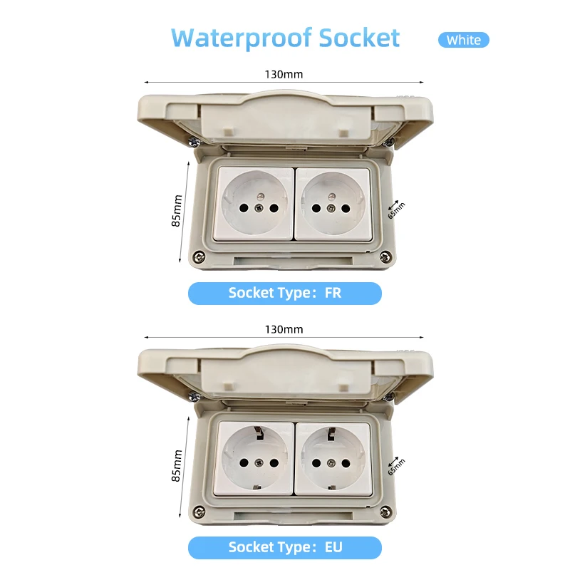 Herepow IP55 Wodoodporne gniazdo Uniwersalne UK EU FR Podwójne standardowe zewnętrzne gniazdko elektryczne, specjalny adapter wtyczki do kuchni i
