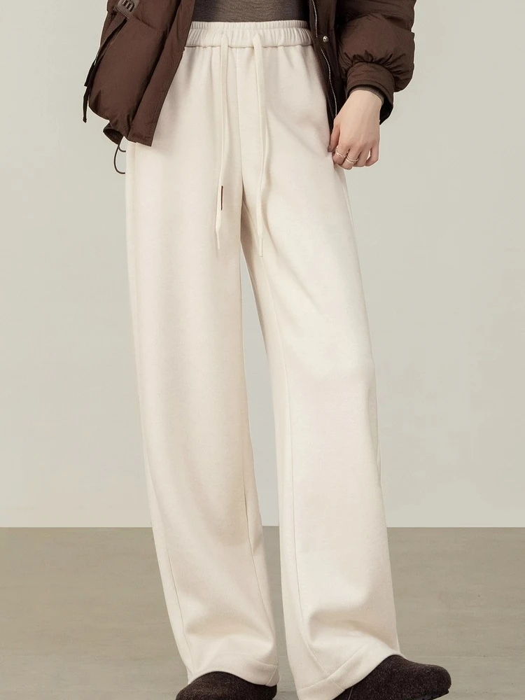 SENTUBILA Knitted Long Pants for Woman 2025 Autumn Winter Loose Pant Casual Drawstring Elastic Waist Female Trousers 154KA2440