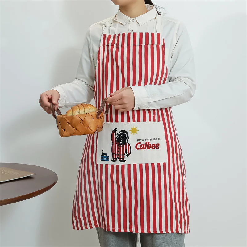

Anti-dirty Cotton Women's Kitchen Apron with Pockets and Adjustable Straps Japanese Plaid Stripe Work Apron for Cooking Cleaning