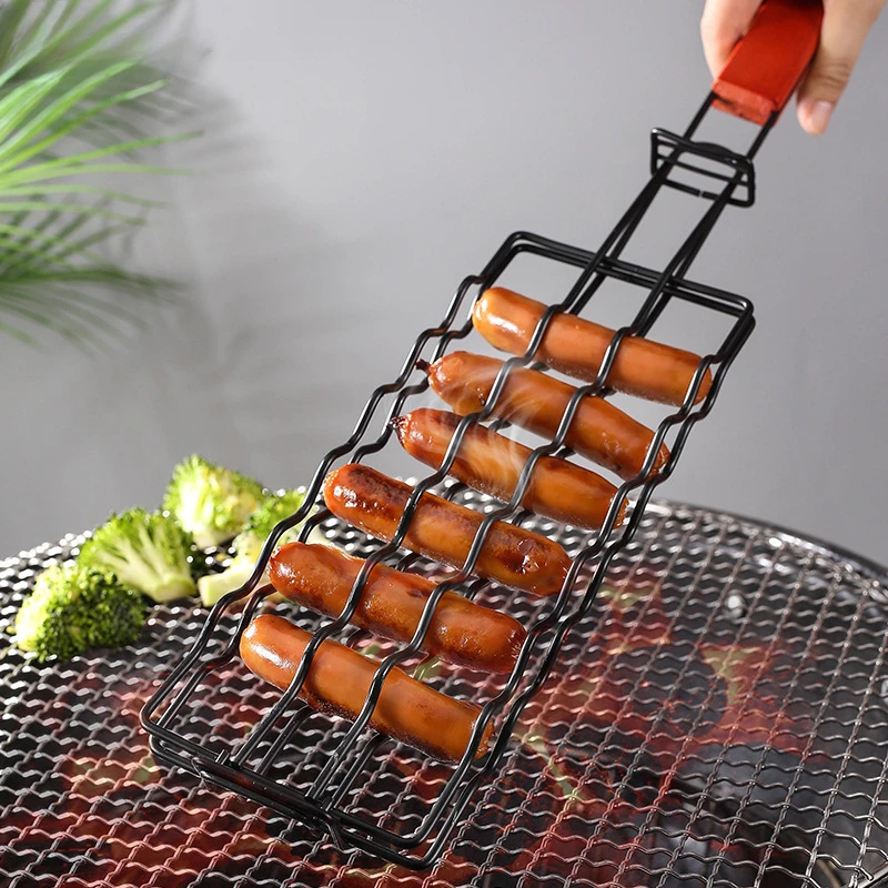 BBQ stainless steel hot dog grill sausage baked basket grilled fish clip non-stick ham sausage Hotdog bbq basket