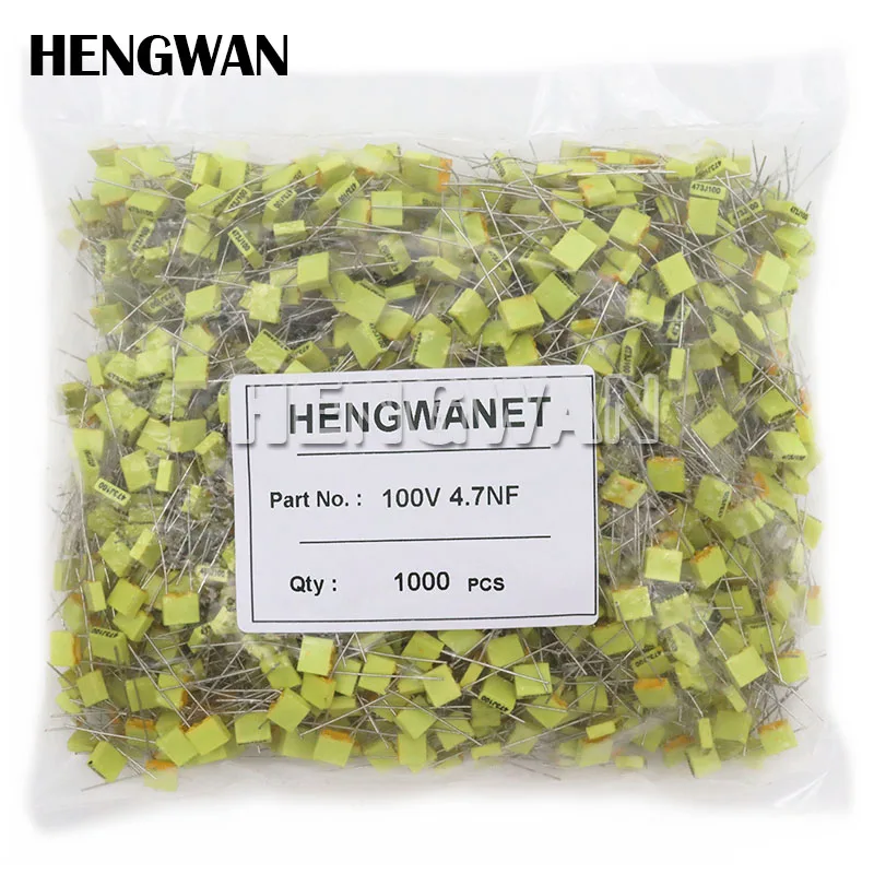 

1000pcs Polypropylene Safety Plastic Film 100V 1nF - 470nF 100nf 220nf 10nf 47nf 22nf 1nf 0.47uf 0.1uf Correction capacitor