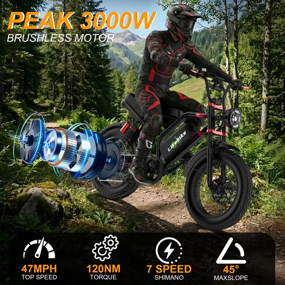 3000W Peak Motor Electric eBike Bicycle 20" Fat Tire E-Bike 48V 33Ah for Adults image 2