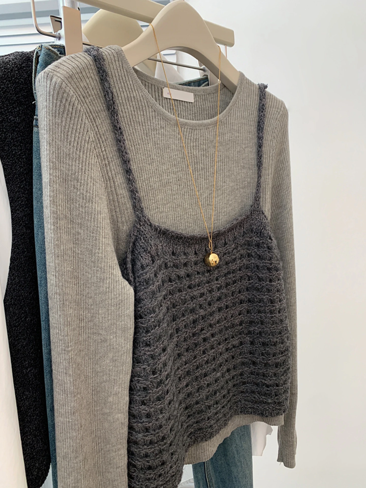 Weicher, hautfreundlicher Camere-Strickpullover, lässig, vielseitig, Top, Bot, zweiteiliges Set, koreanisches Sle Commute Faion, Damen-Kn...