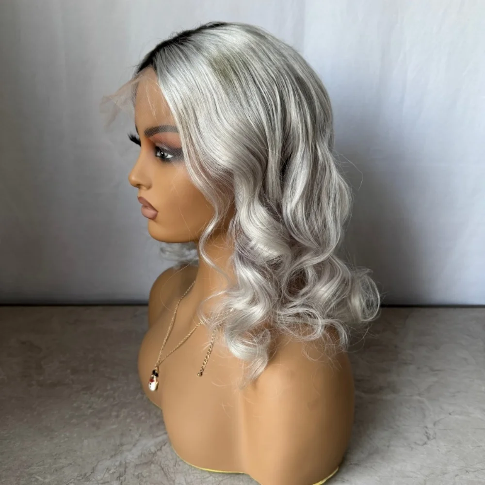 

Серебристо-блонд парик с кружевной передней частью, омбре, из натуральных человеческих волос, для женщин, без клея, легко носить, из необработанных китайских волос, в наличии, недорого