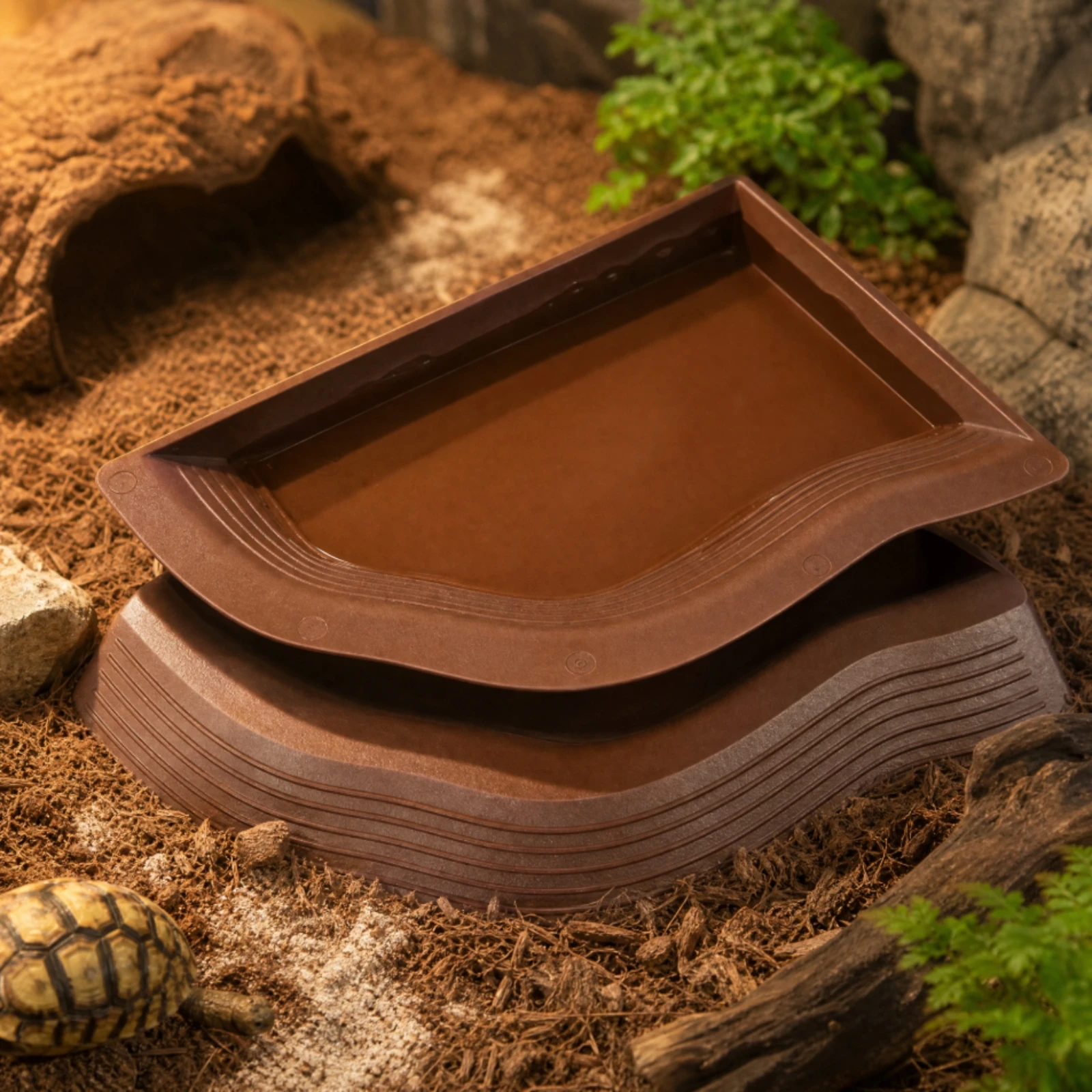Turtle Water and Feeding Dish Multi-Purpose Split Reptile Dish with Removable Upper Section Corner Reptile Bowl Spill-Resistant
