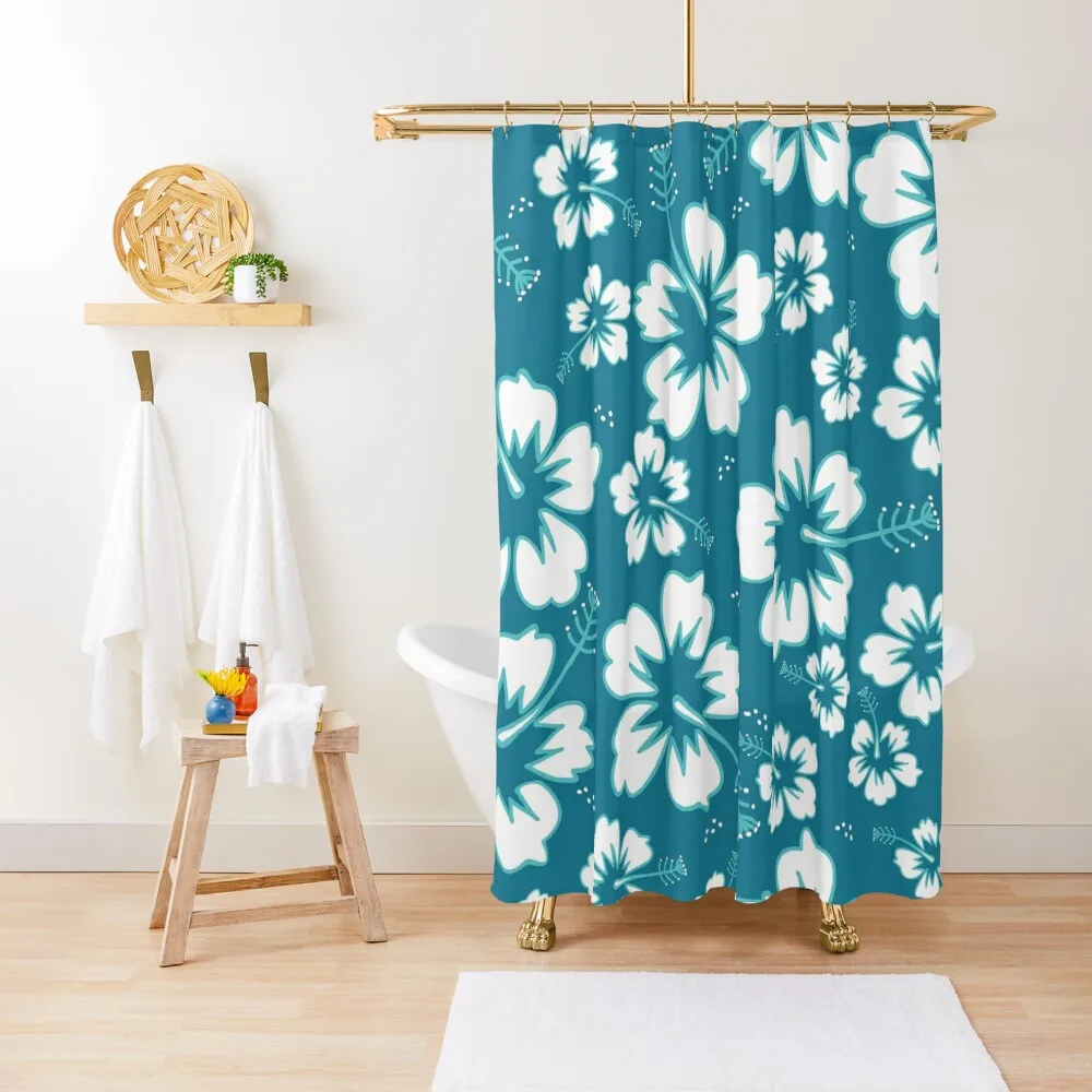 

Hibiscus Flowers on Teal Shower Curtain Shower Set For Bathroom Shower Set Luxury Bathroom Curtain