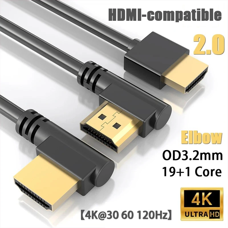 Ultra Thin Extreme Flexible HDMI-compatible Cord Male to Male Adapter Elbow Cable OD3.2mm 19+1 Core For 3D TV/HDTV/PS5/Blu-ray