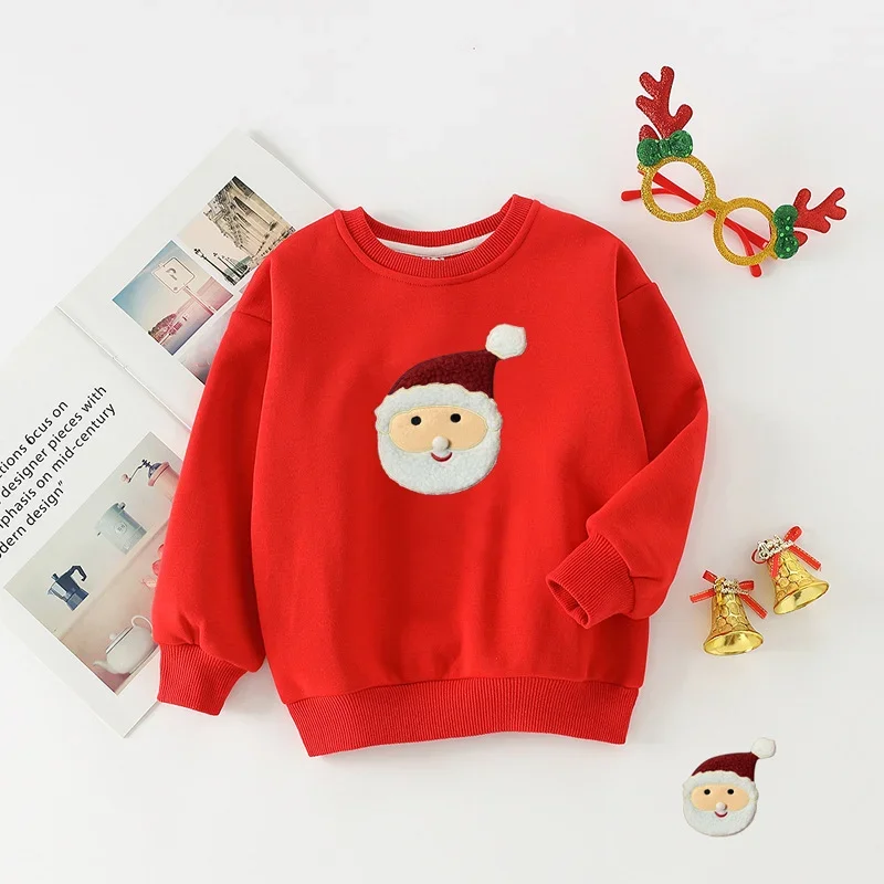 Christmas Family Matching Sweatshirts 2023 New Year Mom Dad And Son Daughter Red Winter Tops Children Santa Claus Face Clothes