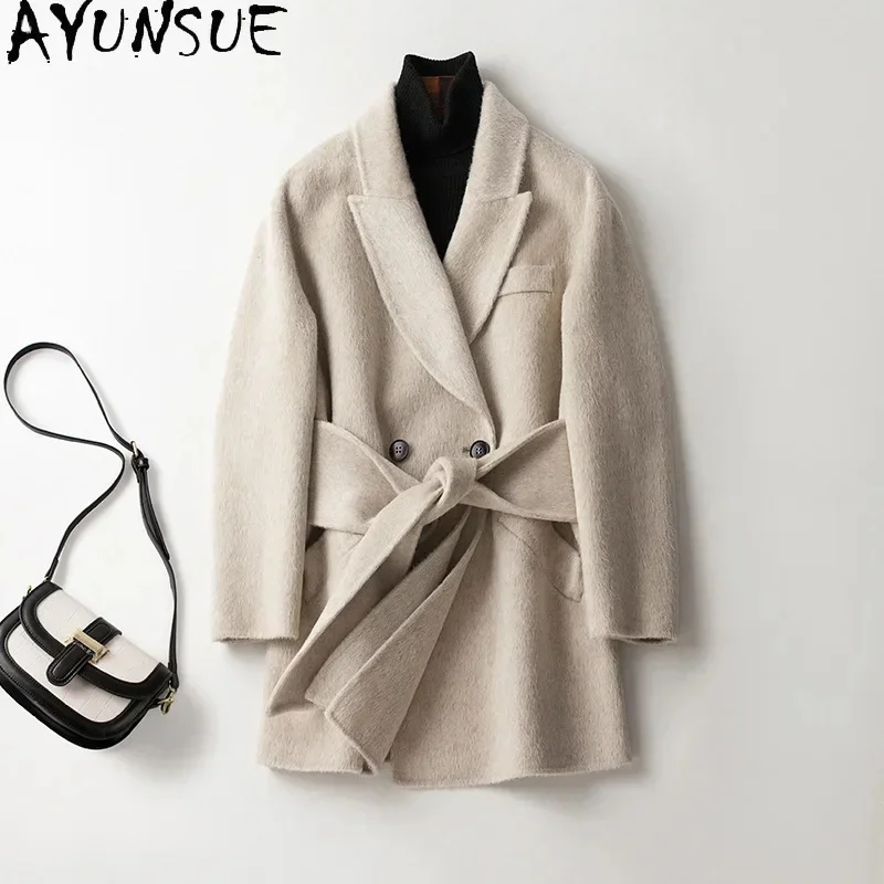 

90% AYUNSUE Wool Jackets for Women 2024 Fall Winter High Quality Double-sided Alpaca Coat Korean Slim Outerwears Abrigos