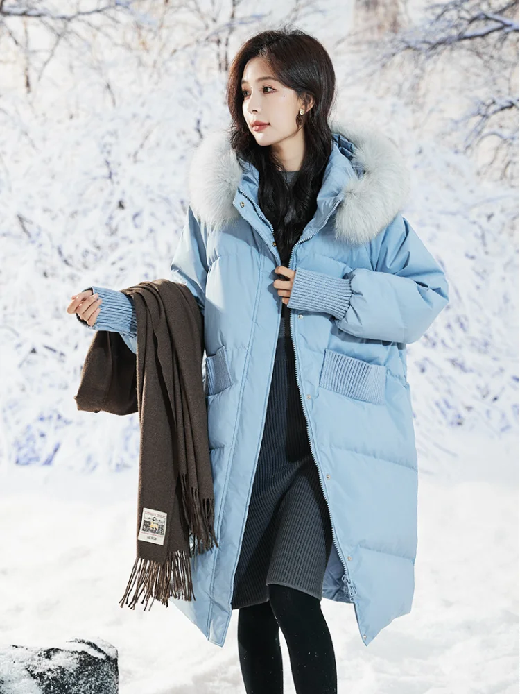 

Winter Insulated Jacket Plus White Duck Down Down Jacket Plus Fat Hooded Parka Fashion Fox Fur Collar Solid Colour Women's Coat