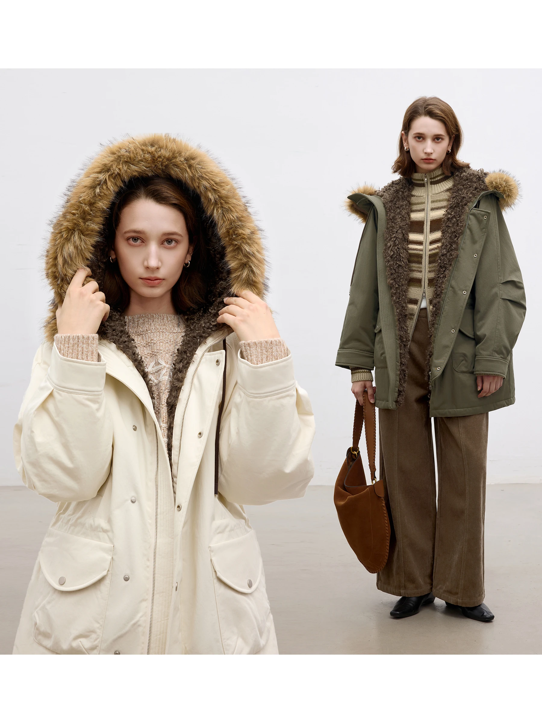 

Detachable Eco-Friendly Fur Collar Cotton Mid-Length Parka Workwear Women's Autumn Winter Jaet Dotdrobe Multi-Purpose