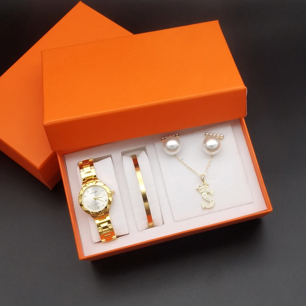 4Pcs Luxury Quartz Watches Women Fashion Waterproof Quartz Women\'s Watch Steel Ladies Clock reloj mujer with Accessory Set+Box