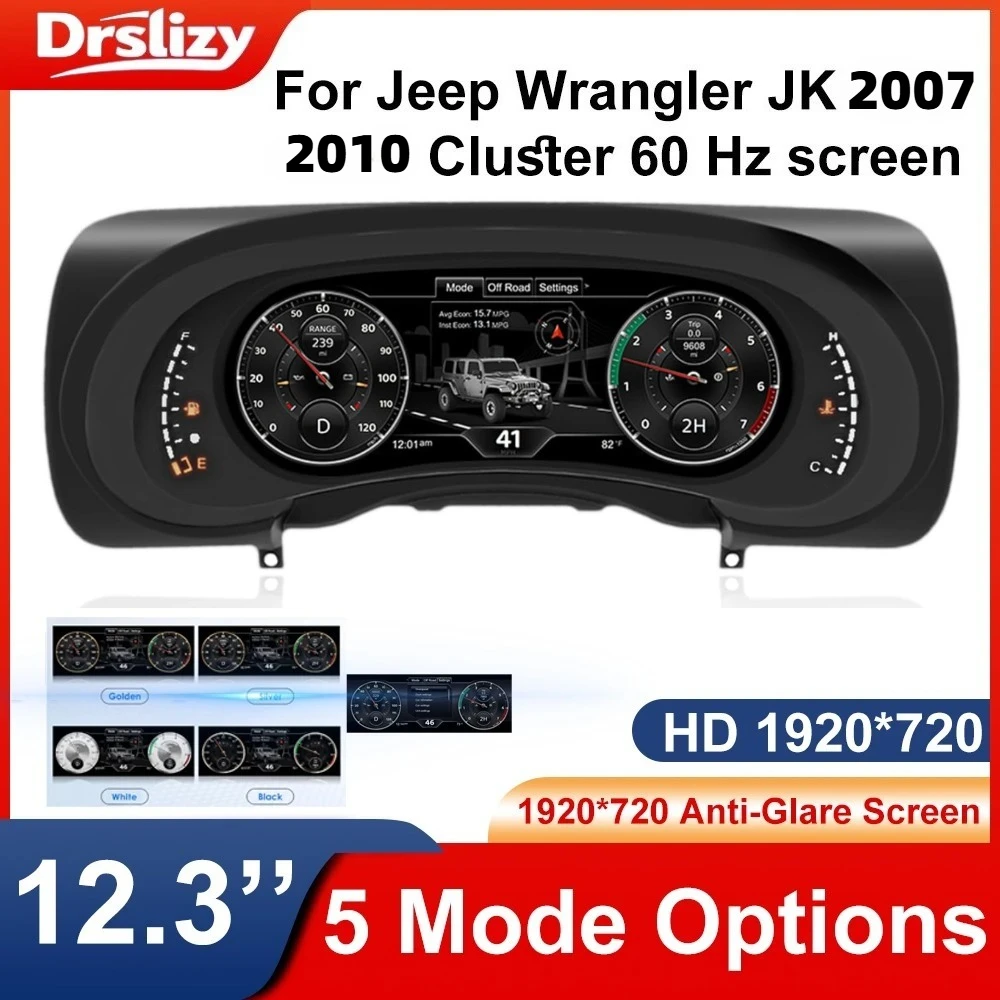 

Цифровой дисплей приборной панели для Jeep Wrangler JK 2007-2011, обновление спидометра, 12,3-дюймовый HD-экран, цифровой приборной панели