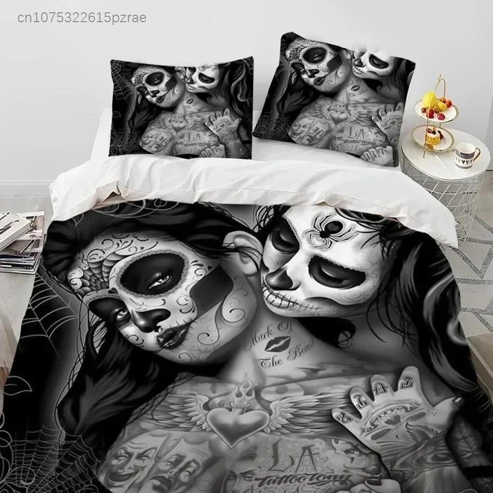 Horror Gothic Female Skull Dead Girl Bedding Set 3D Printed Suitable For Bedroom Duvet Cover Set With Pillowcases Home Textile