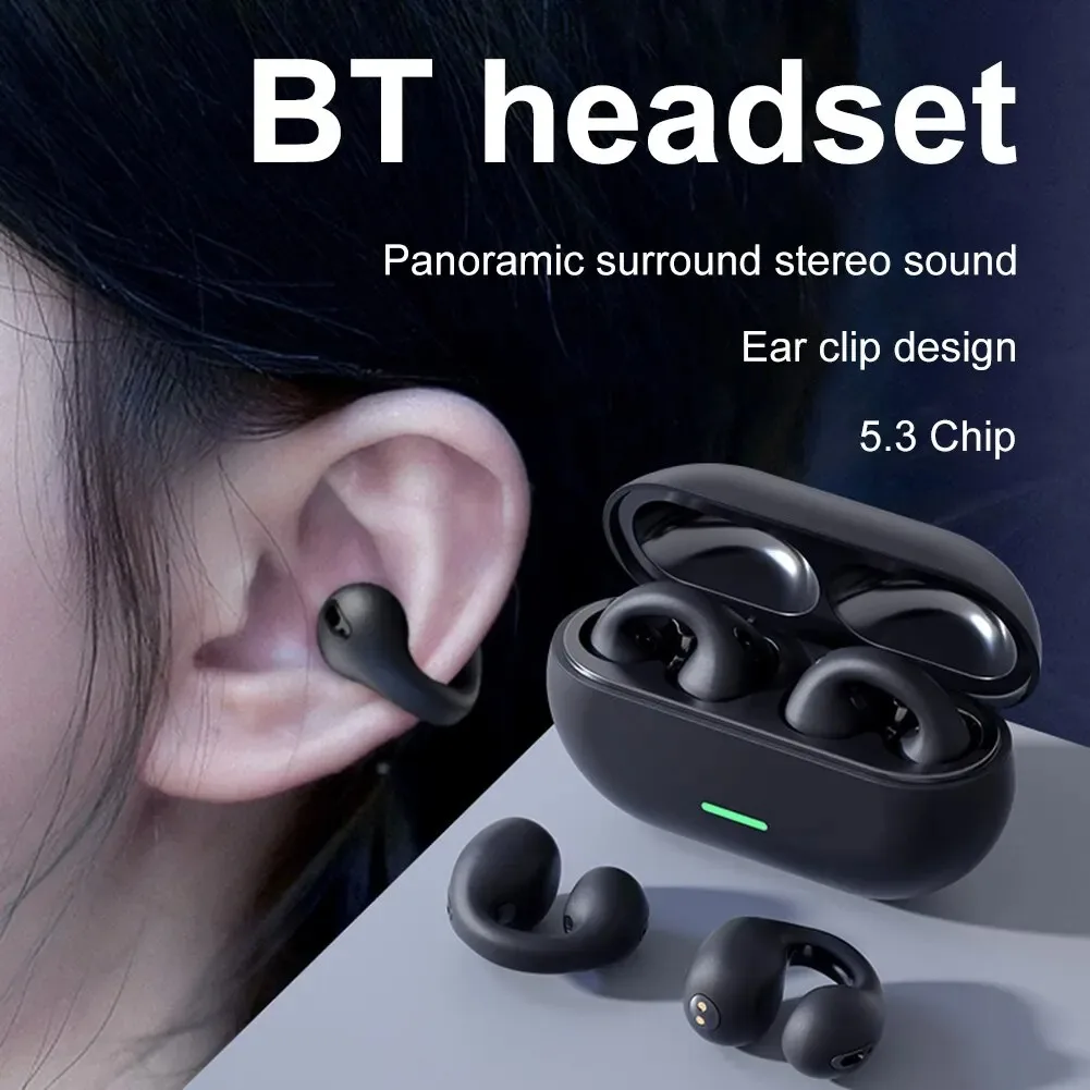 

Wireless Bluetooth 5.3 Earphone Outdoor Sport Headset Touch Control Earbuds Ear Clip Earphone HIFI Music Audio Receiver Gaming