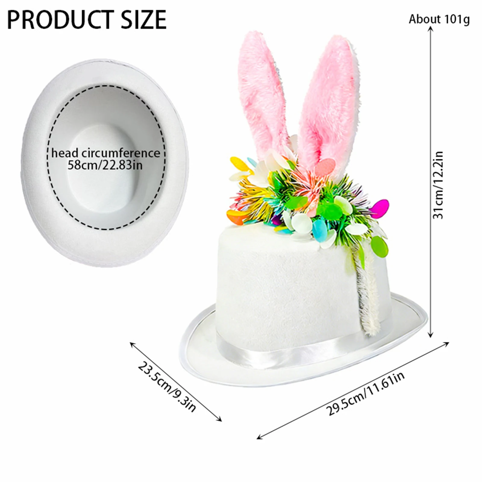 

Easter Rabbit Ears Hat Wool Flat Fedora Bunny Ear Top Hat Women Halloween Cosplay High Top Hat Magician Hat British Jazz Top Hat