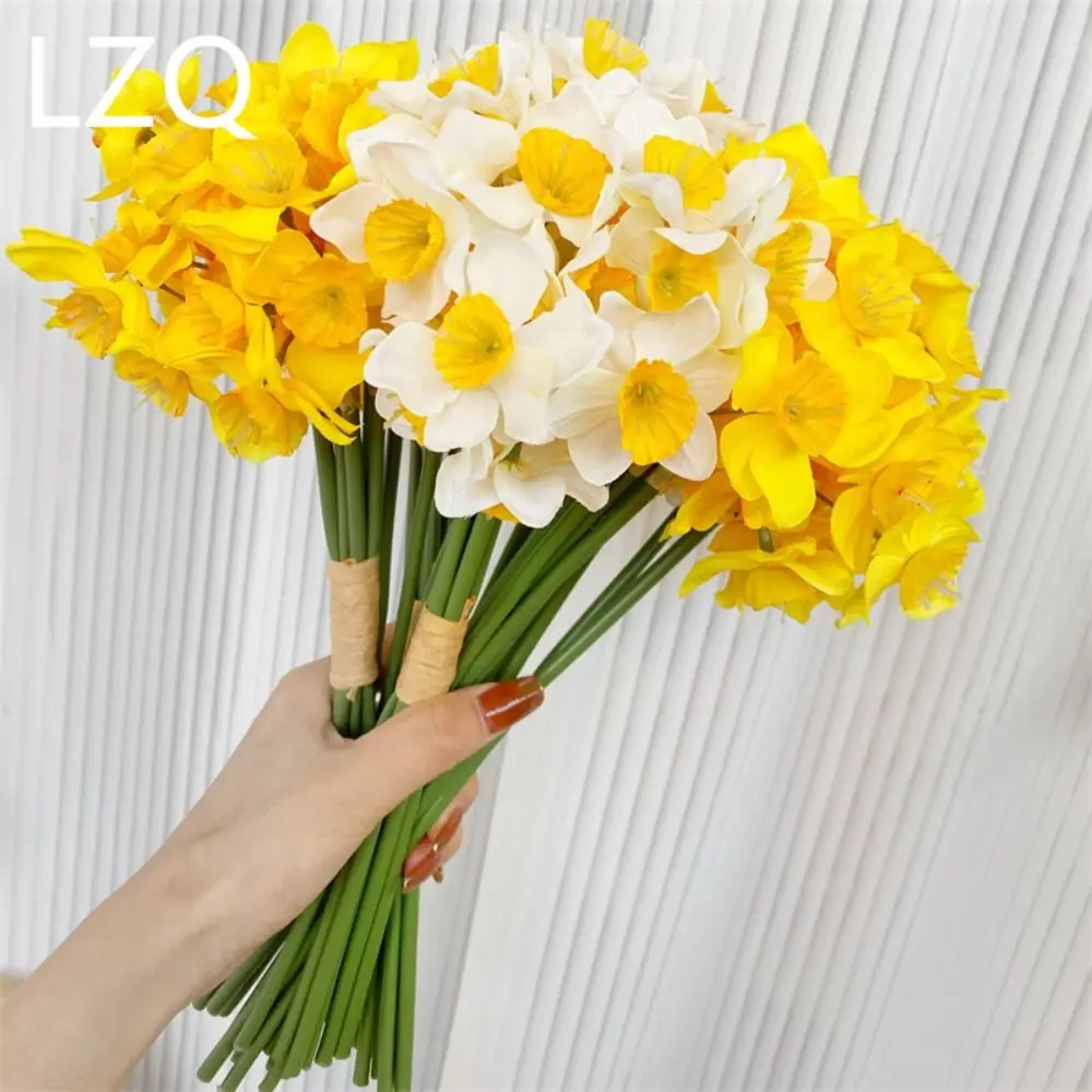 6PCS/Bundle New Artificial Narcissus Flower Beautiful Wedding Decoration Artificial Daffodils Bouquet Home Garden