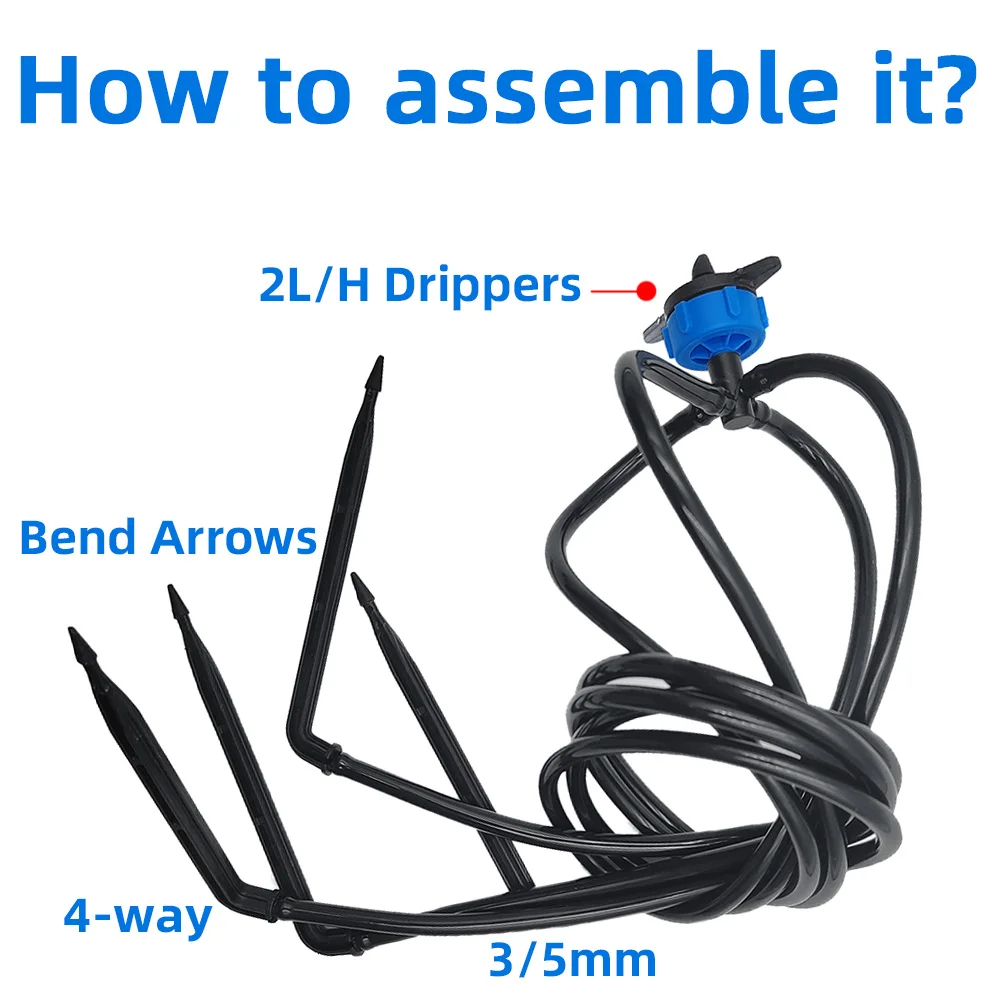 WUJIE Greenhouse Drip Irrigation 4-way 3/5mm Drip Arrow 2-way Transmitter Irrigation Watering System for Bonsai Garden 10/20set