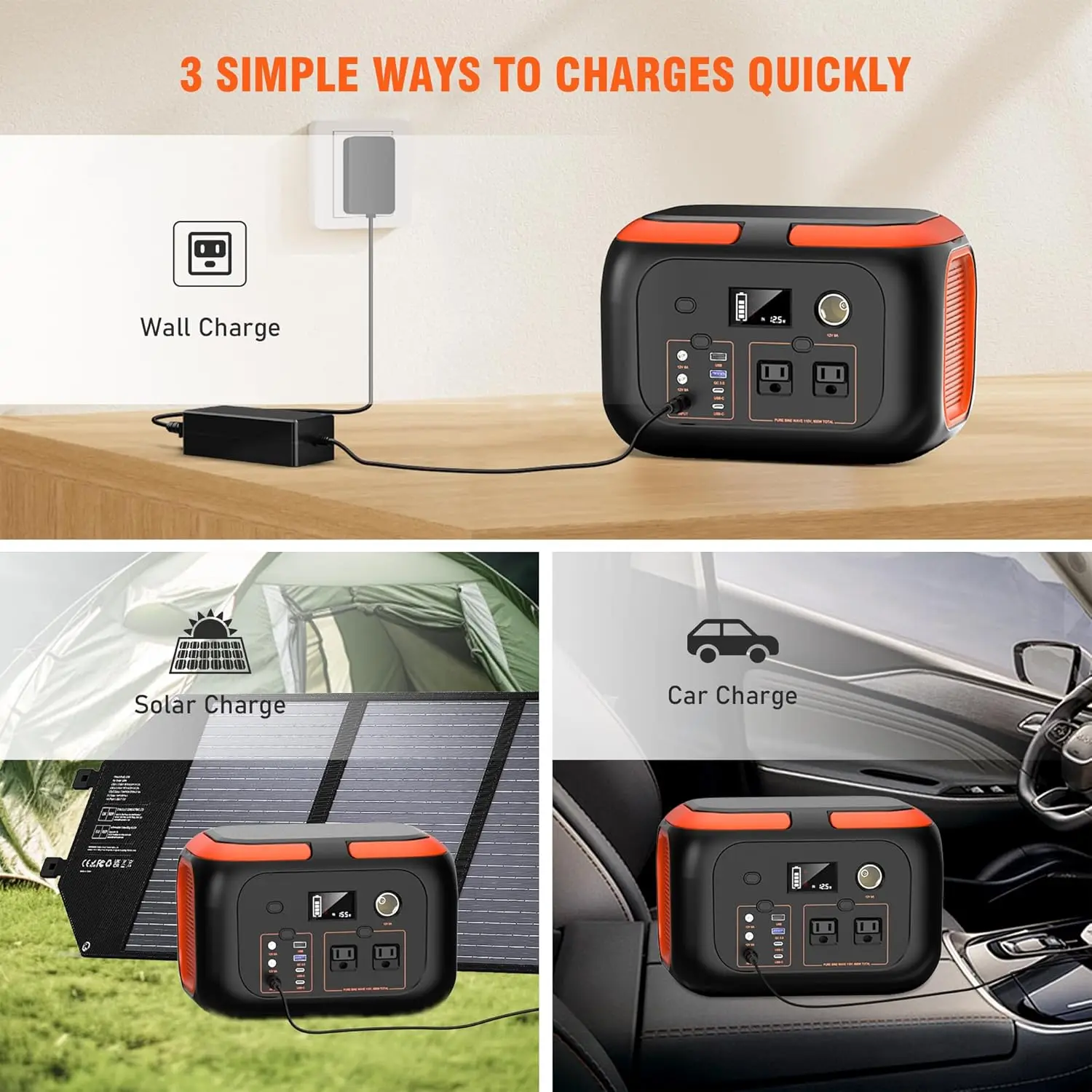 Estación de energía portátil de 600W/300W/200W/120W, enchufes de CA de 110V, generador Solar, almacenamiento, banco de energía para Camping, viajes, RV, hogar