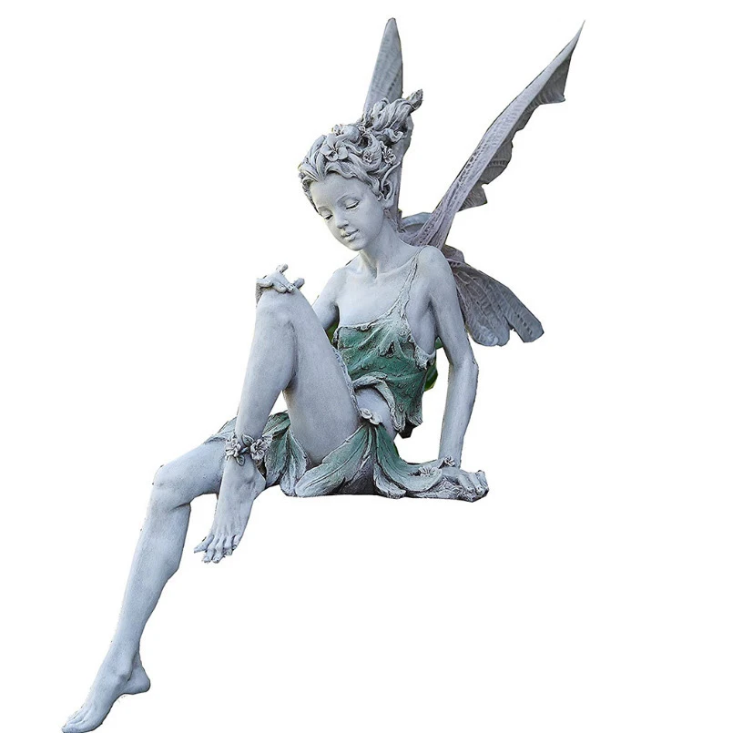 Resin Handicrafts for Outdoor Garden, Fairy Statue, Sitting in Curving Posture, Flower Fairies, Garden Decoration