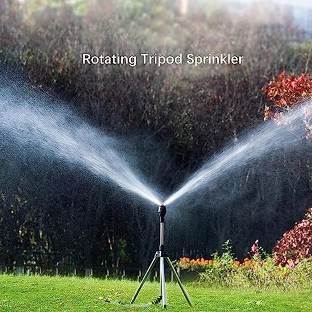 Rotary Sprinkler on Stainless Steel Tripod with Telescopic Adjustable Height and 360 Degree Spray for Garden and Lawn Watering
