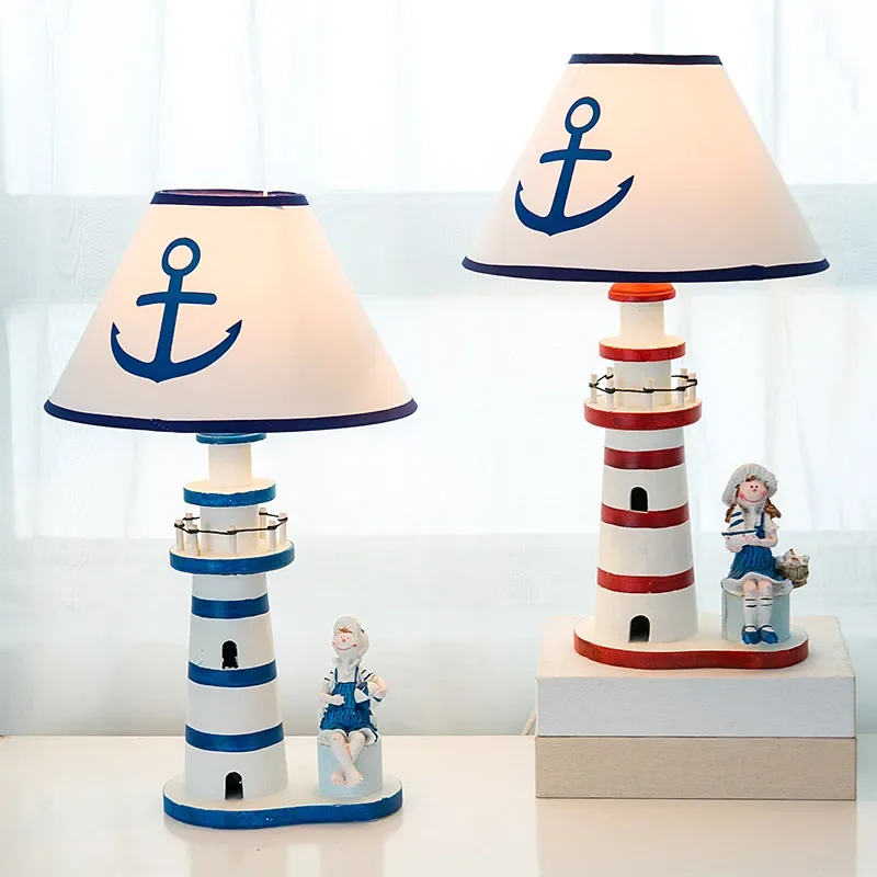 Mediterranean Style Wooden Lighthouse Lamp Children\'s Room Living Room Bedroom Lamp Murals Decoration Creative Crafts Ornaments