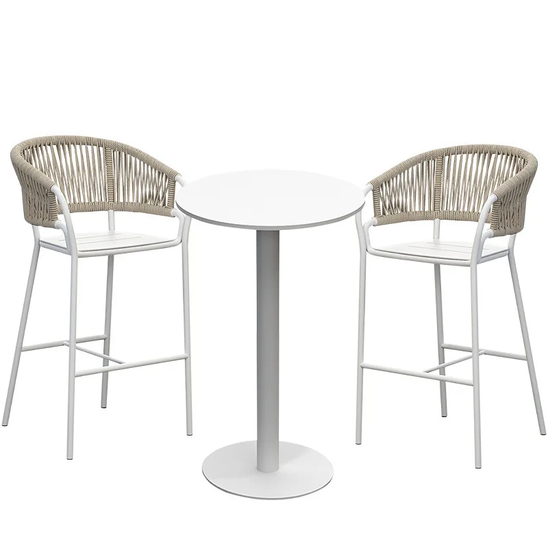 Outdoor bar chair Nordic rope bar chair aluminum alloy high chair white bar stool is modern and simple.