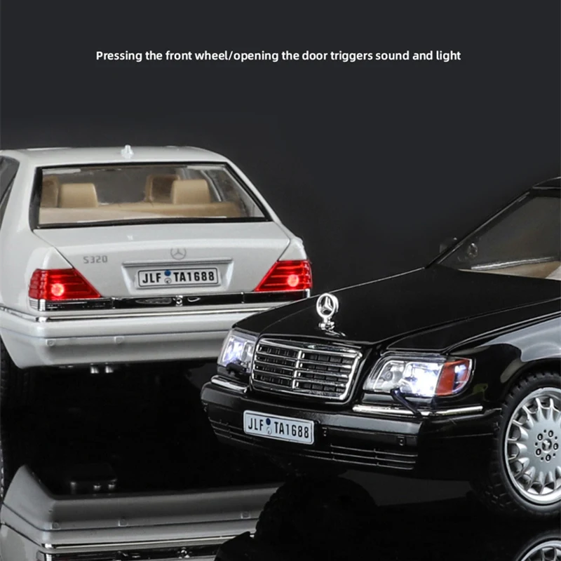 1:24 Benzs W140 S320 SEL Alloy Classic Old Car Model Diecast Metal Retro Car Vehicles Model Sound Light Collection Kids Toy Gift