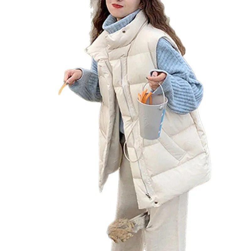 المرأة بطة أسفل سترة خفيفة الوزن أكمام سترة منفوخة قصيرة الوقوف طوق الشتاء صدرية امرأة ملابس خارجية عصرية VT-350