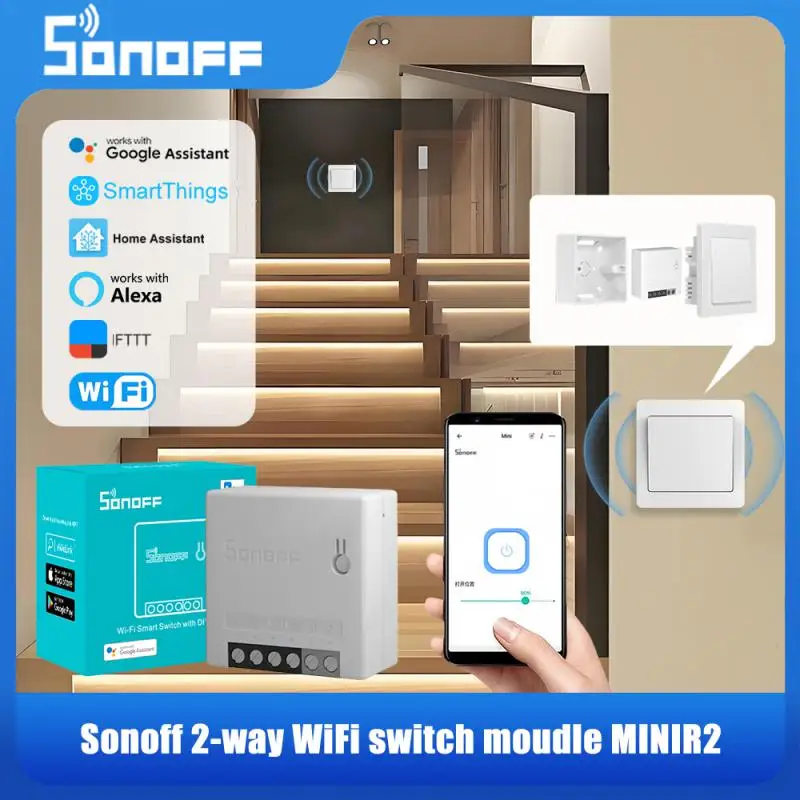 

Sonoff Minir2 Mini Wi-Fi Smart Switch, двустороннее управление, приложение/голосовое управление, работа с Alexa Google Home Assistant Smartthings Ewelink