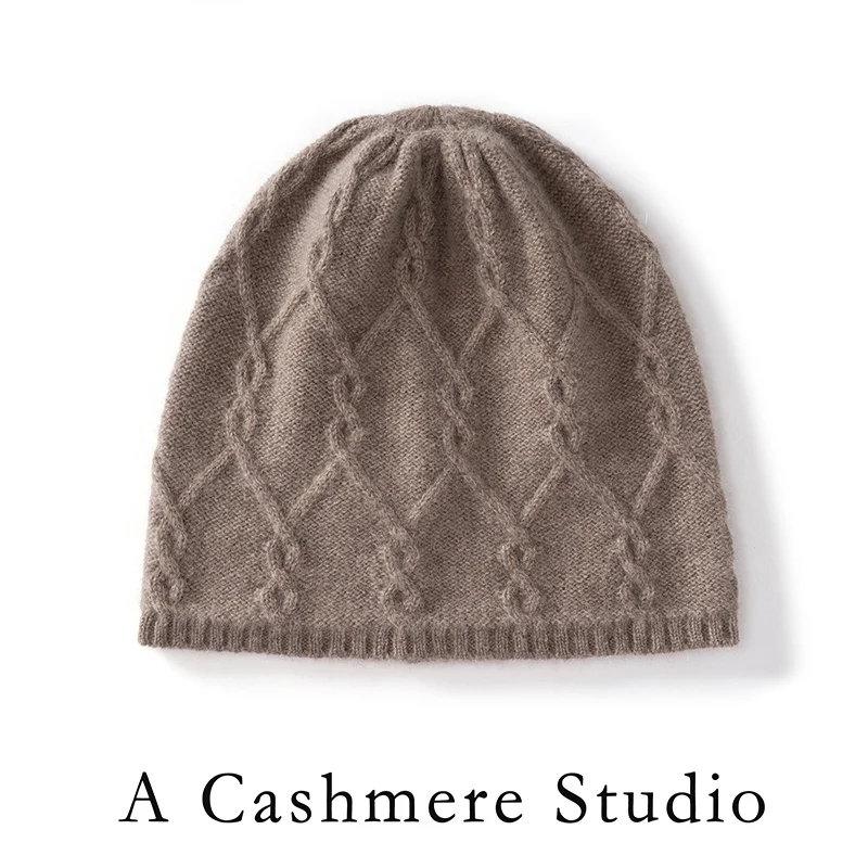Thicken Winter Hat For Women 100% Pure Cashmere Knitted Hats Outdoor Casual Soft Warm Caps Female Windproof Beanie Cap