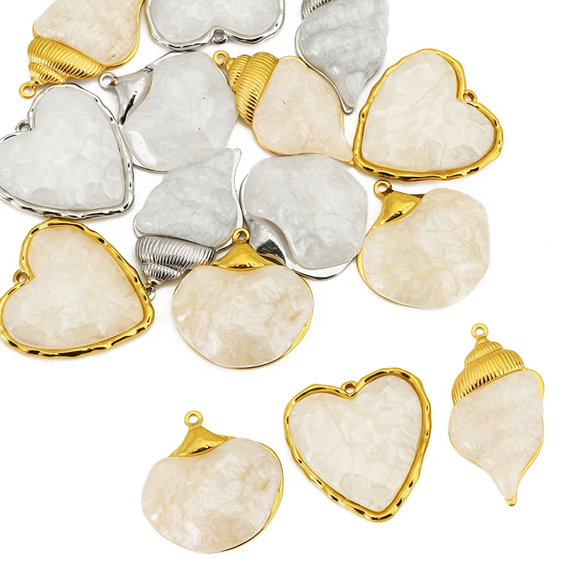 2pcs Stainless Steel Ocean Series Charms Love Heart Conch Shell Gold Plated Charm Necklace Pendant Jewelry Making Supplies