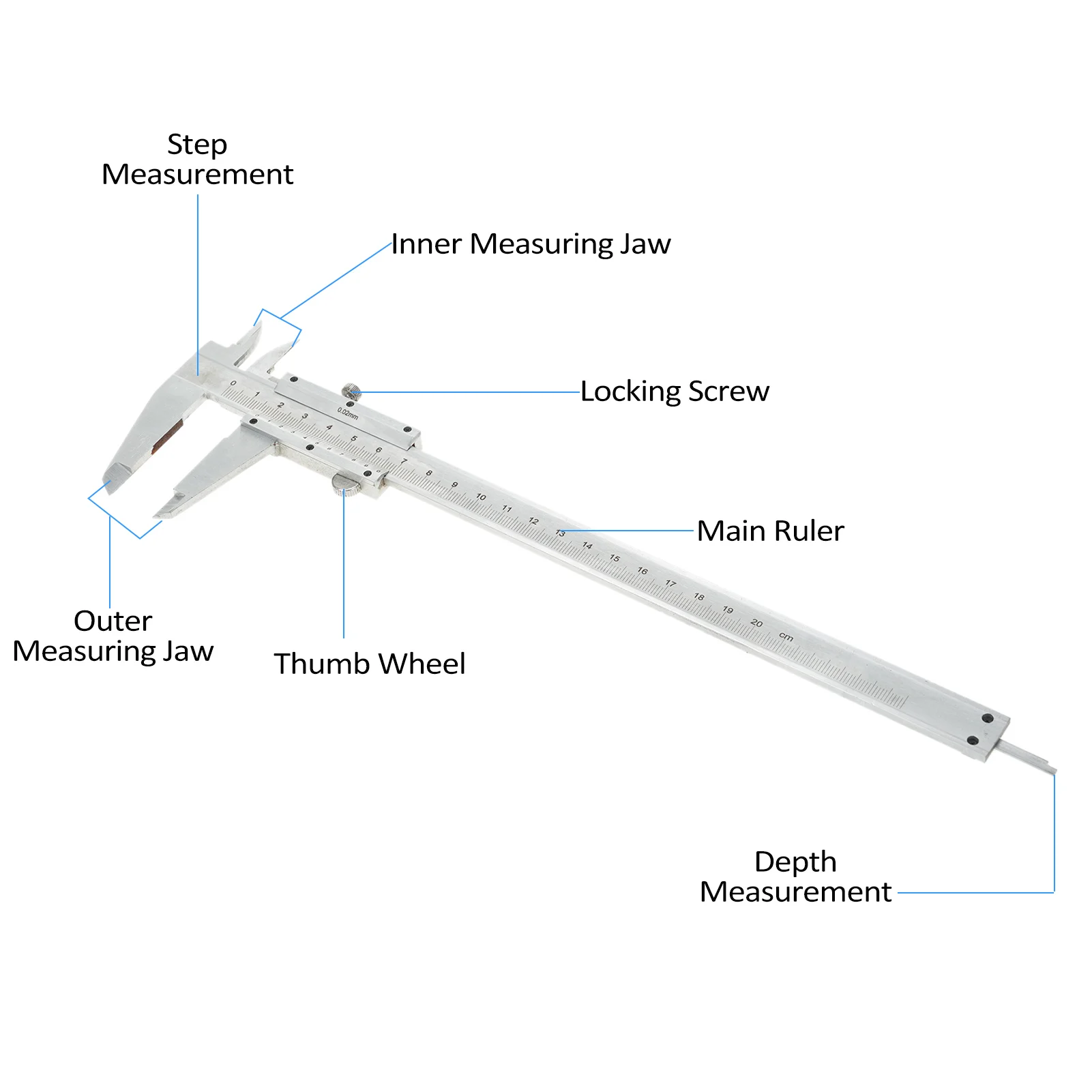 Vernier Caliper Carbon Steel Caliper Measuring Tool 0-8inch/0-200mm 0.001mm Precision Caliper Manual Micrometer Slide Caliper