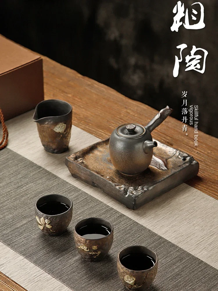 

Coarse pottery tea set, light luxury furniture, Japanese ceramic teapot, office gift box set