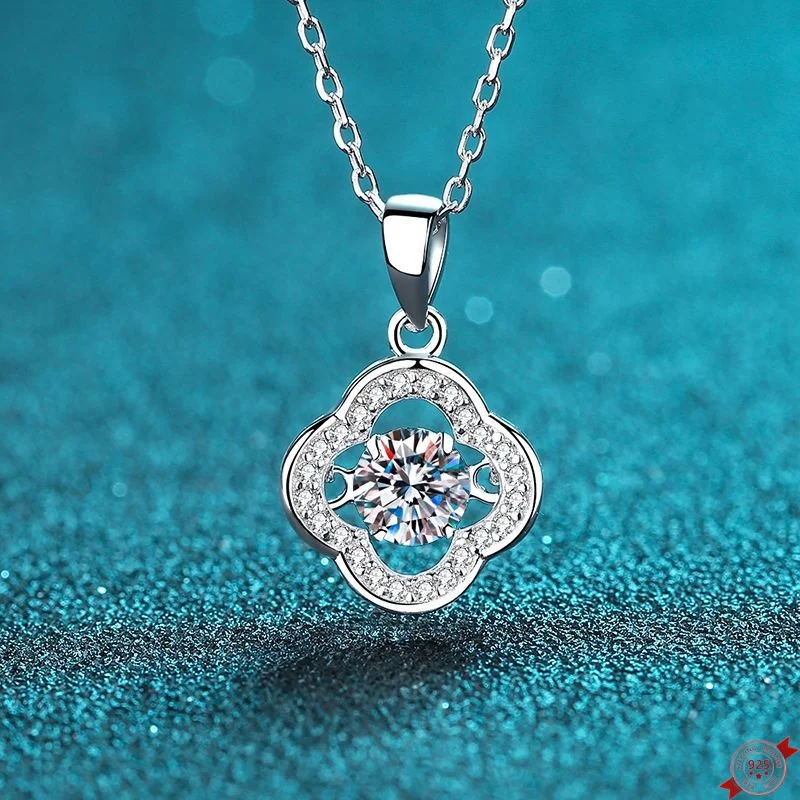 

0.5ct Moissanite S925 Silver Necklet Pendants for Women Men Plated Pt950 Hollow Flower Charm Necklace Jewelry Wholesale