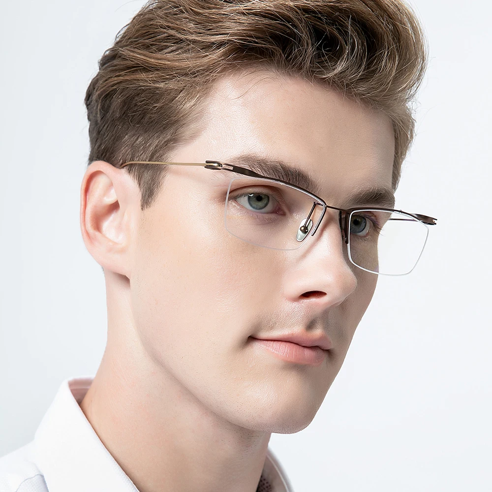 FONEX Titanium Glasses Frame Men Semi Rimless Square Eyeglasses Men's Half Rim Frame Eyewear ACTFour