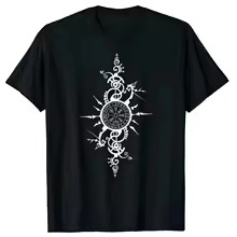

Summer Fashion Men's Celtic Rune Compass Pattern Printed Round Neck Comfortable Short Sleeve T-shirt Top