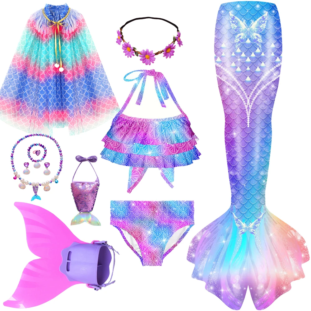2025 disfraz de sirenita para niños, fiesta en la playa de verano, traje de baño de mariposa elegante para niños, vestido de princesa Ariel, traje de baño colorido